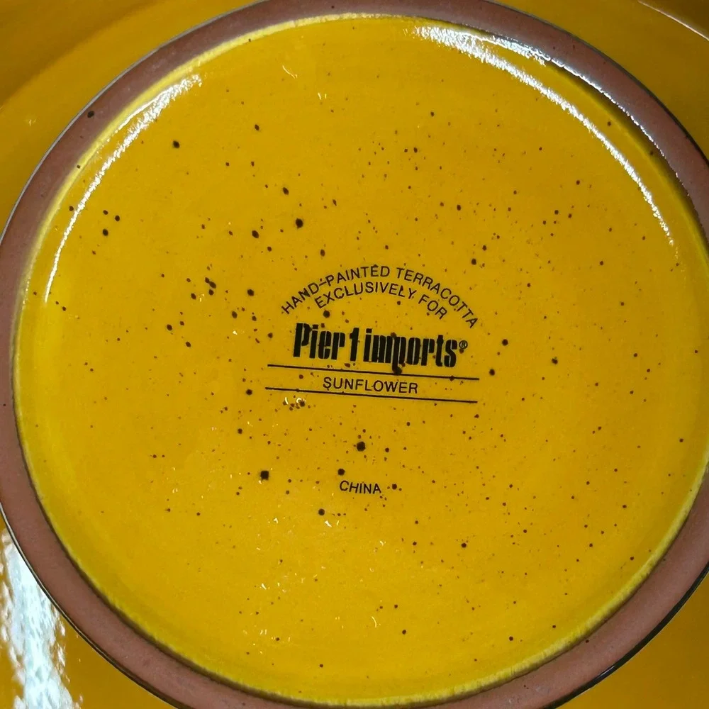 Pier 1 Imports Sunflower Hand Painted Terracotta Cake Stand Pedestal Server